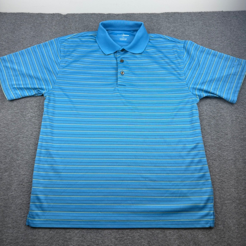 Grand Slam Golf Polo Mens Large Blue Striped Short Sleeve‎ Performance Shirt